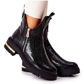 PA2 Schwarze Stiefel mit ausgeschnittenem Krokodilmuster Black Crolisia