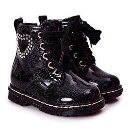 WT1 Lackierte, glänzend schwarze Stiefeletten für Kinder