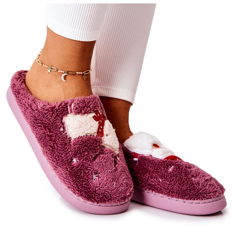 WJ1 Weihnachtspantoffeln Weihnachtsmann und violettes Rentier