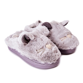 WJ1 Kinderhausschuhe Katzen mit grauen Tammy-Ohren