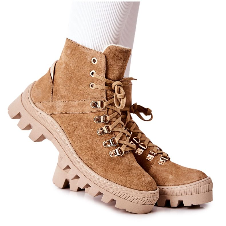 PF1 Warme Wildlederstiefel Beige Sandstorm braun