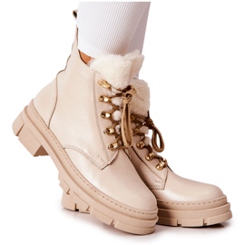 PF1 Warme Stiefel aus Leder Beige Molissa
