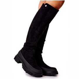 Flache Stiefel aus Wildleder Schwarz Kalisso