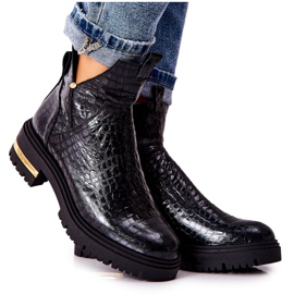 PA2 Lederstiefel Warm Crocodile Black Tanya schwarz