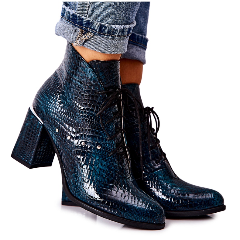 PA2 Damen Lederstiefel mit Absatz Grün Neliko