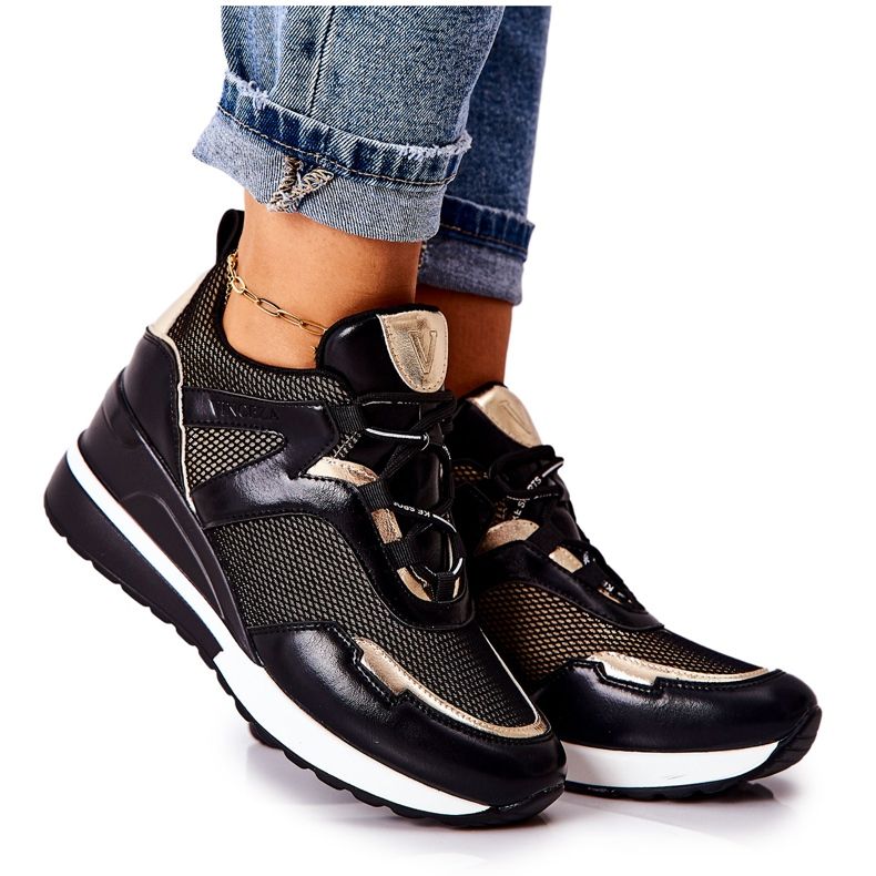 Vinceza Damen Sportschuhe Sneakers Schwarz-Gold Colli golden
