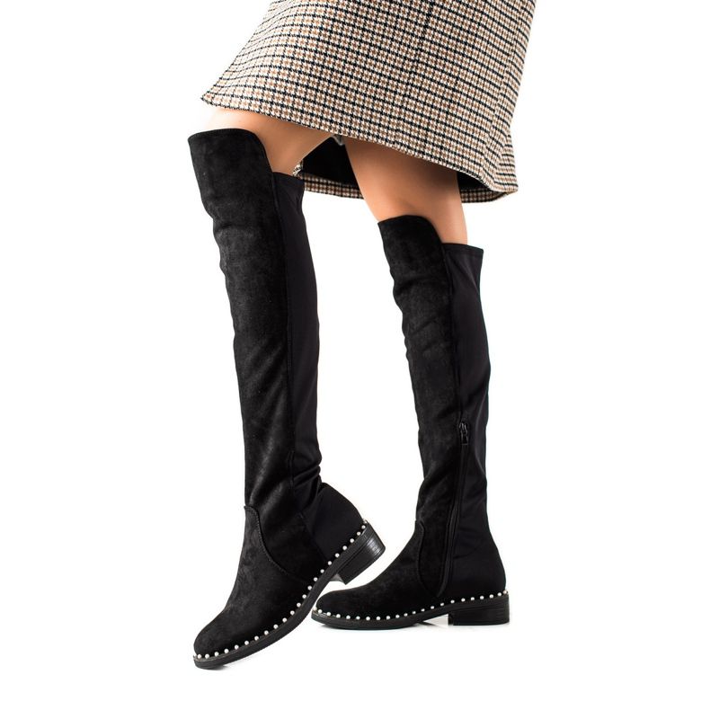 Marquiz Overknee-Stiefel mit Perlen schwarz