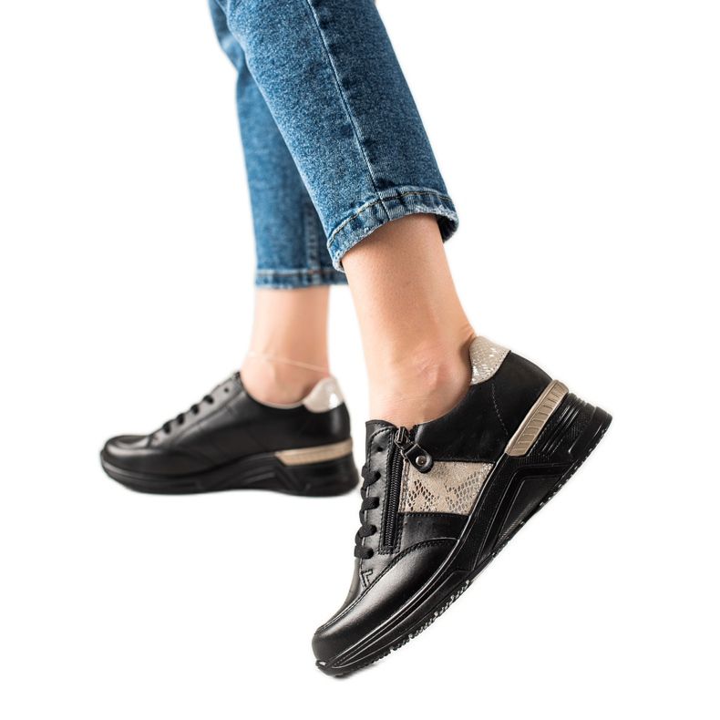 Evento Lederturnschuhe mit dekorativem Reißverschluss beige schwarz