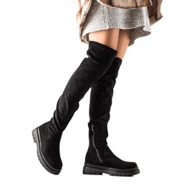 Sixth Sense Wildleder-Oberschenkelstiefel auf der Plattform schwarz