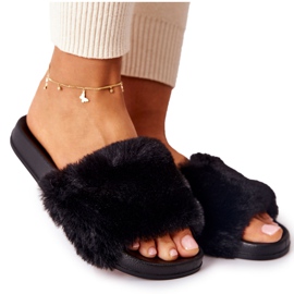 PH1 Geformte Hausschuhe aus Gummi mit schwarzem Emmie-Fell