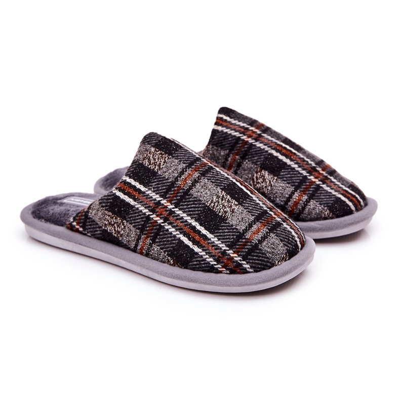 WJ1 Warme grau karierte Herrenhausschuhe Whisper braun