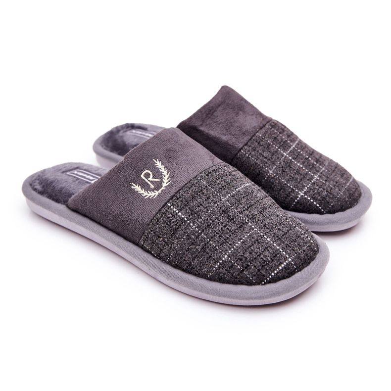 WJ1 Warme graue karierte Hausschuhe von Blase