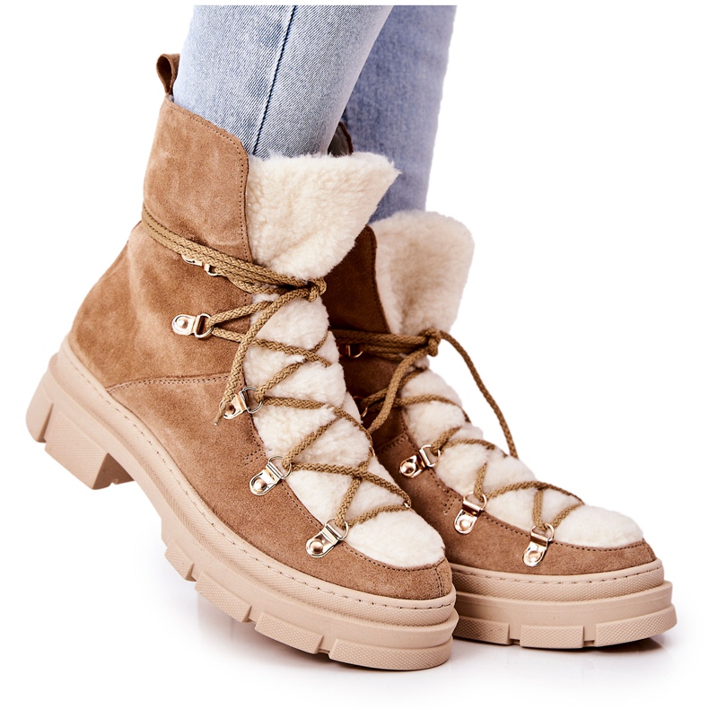 PF1 Warme Wildlederstiefel Beige Trappers Mindago