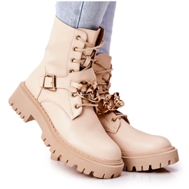 WS1 Beige Molisa Arbeiterstiefel mit Kette golden