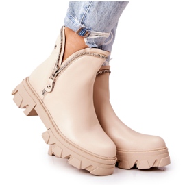 WS1 Lederstiefel mit dekorativen beigefarbenen Reißverschlüssen Deborah