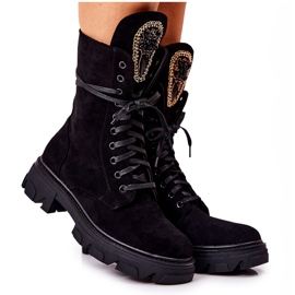 PL4 Schwarze Wildlederstiefel mit Elaina-Verzierungen