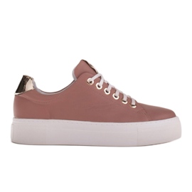 Marco Shoes Damen Sneaker aus echtem Leder auf dicker Sohle rosa golden