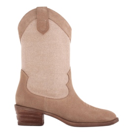 Marco Shoes Cowboystiefel in Kombination mit Wildleder und Leinenstoff beige