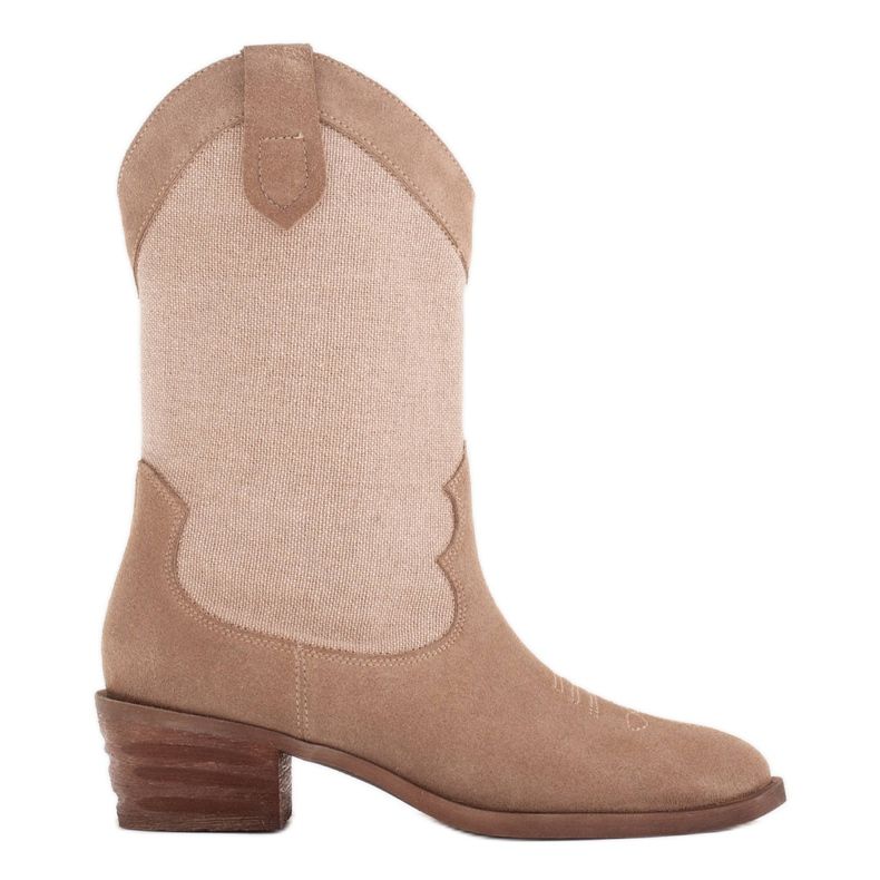 Marco Shoes Cowboystiefel in Kombination mit Wildleder und Leinenstoff beige
