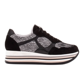 Marco Shoes Sneakers auf dicker Sohle aus Naturleder weiß schwarz