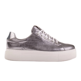 Marco Shoes Damen Sneaker aus echtem Leder auf dicker Sohle braun silber-