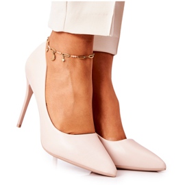 WS1 Leder-Stilettos in Spitz Beige Hanne