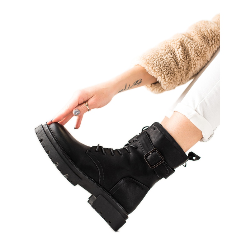 Super Mode Schnürstiefel mit Schnalle schwarz