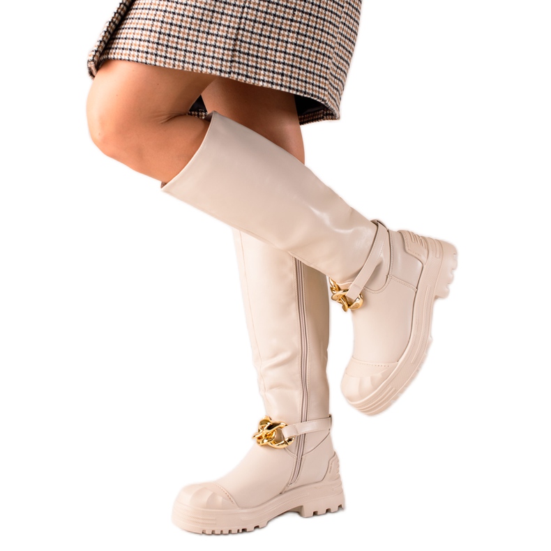 Diamantique Stiefel mit Modeschmuck beige