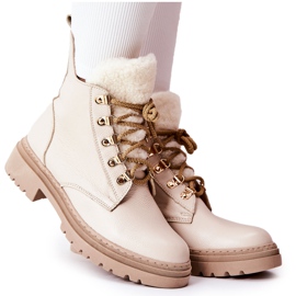 PF1 Warme Stiefel aus Leder Beige Khaleni