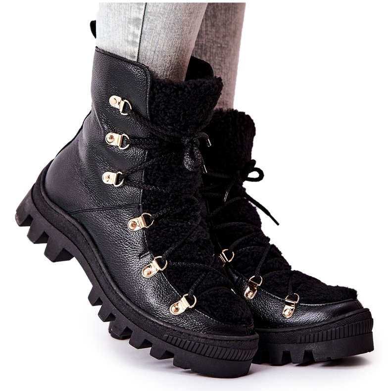 PF1 Warme Lederstiefel Schwarz Cateline Trappers