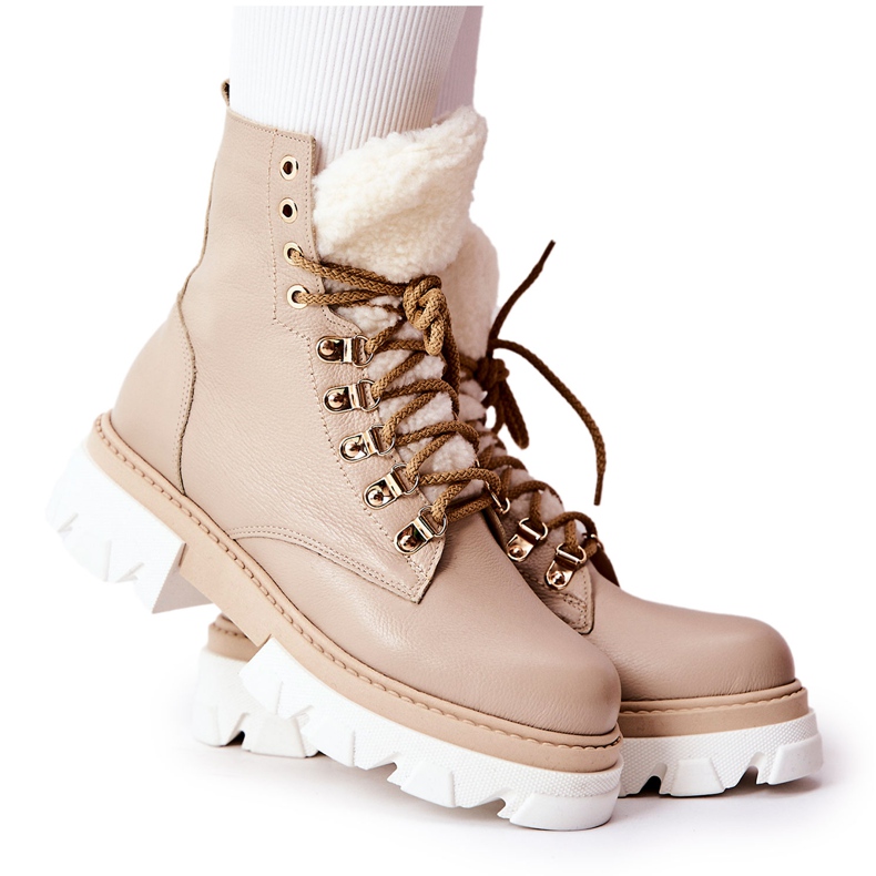 PF1 Warme Lederstiefel Workery Beige Lecolly
