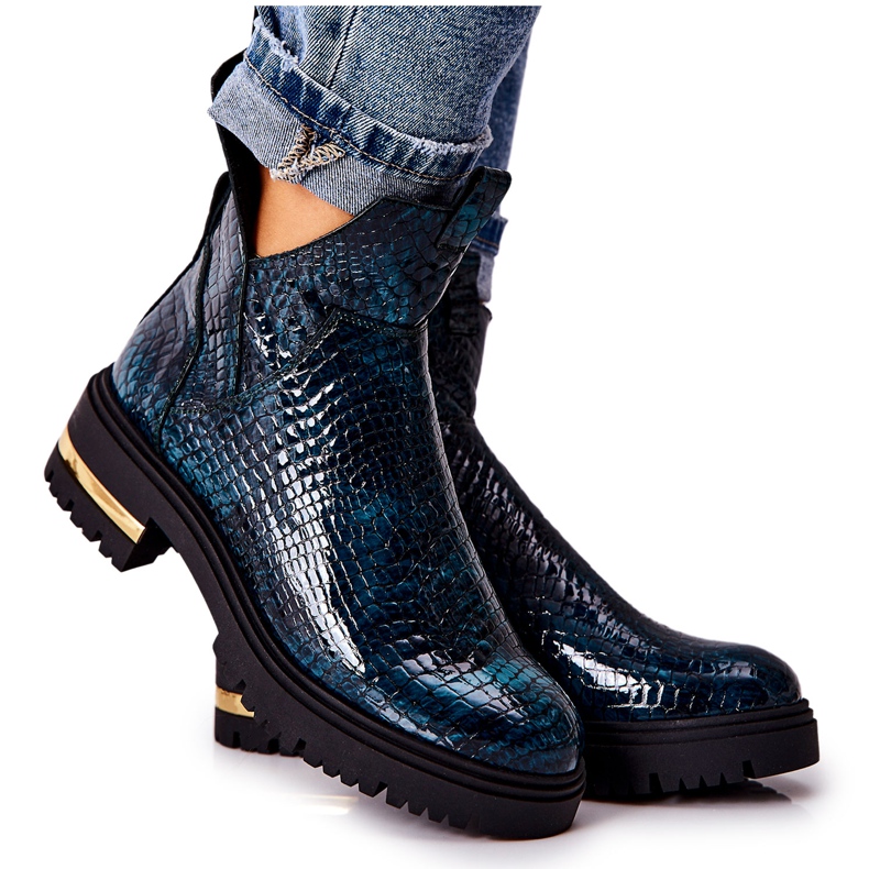 PA2 Grüne Tanya Crocodile Warm Lederstiefel schwarz
