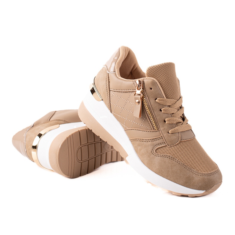 TRENDI Braune Turnschuhe mit Keilabsatz beige