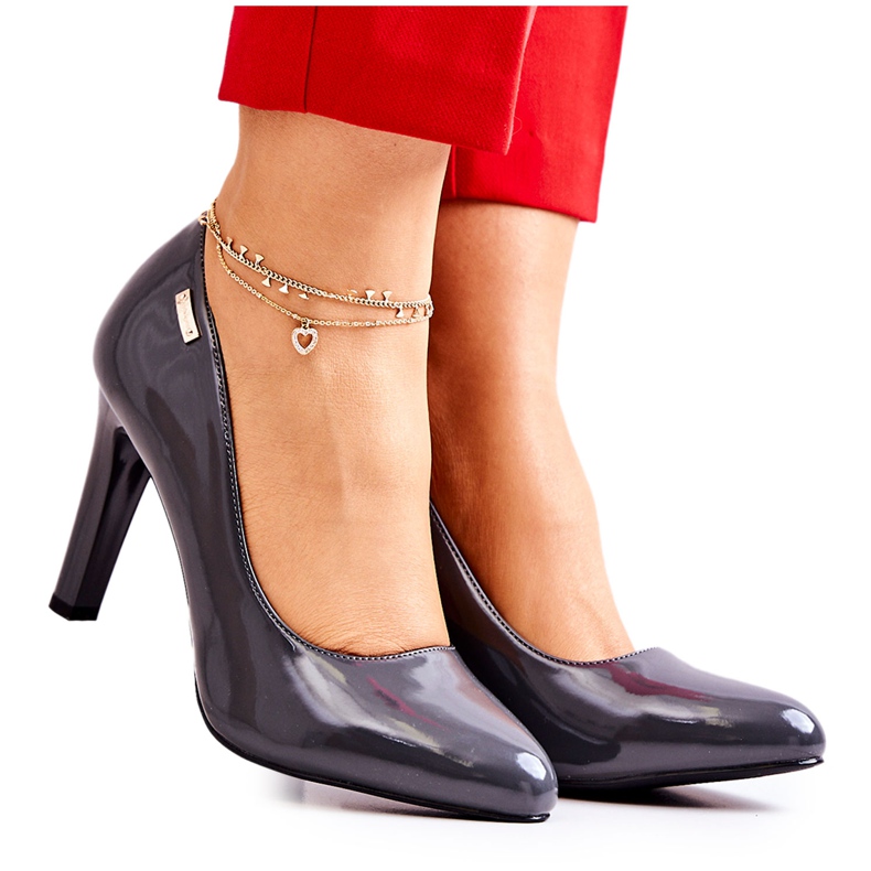 Sergio Leone Damen Pumps Lackiert Auf Einem Absatz Dunkelgrau Campbell