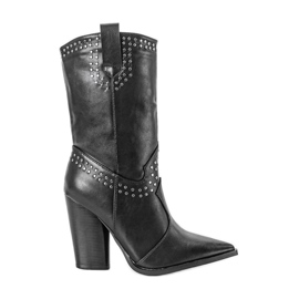 BM Schwarze Cowboystiefel mit verziertem Bora-Obermaterial