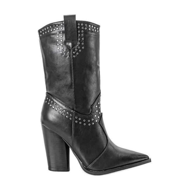 BM Schwarze Cowboystiefel mit verziertem Bora-Obermaterial