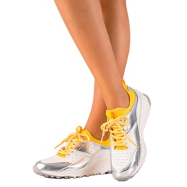 Goodin Stylische Ledersneaker weiß silber- gelb