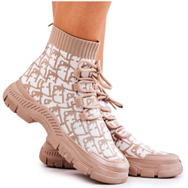 FM1 Beige und weiße Kandice Socken Sportschuhe