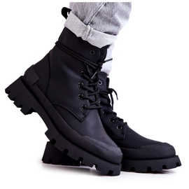 Warme Stiefel aus Leder gebunden schwarz Racquell