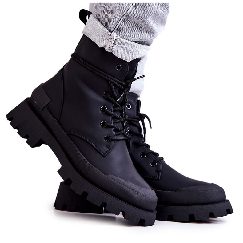 Warme Stiefel aus Leder gebunden schwarz Racquell