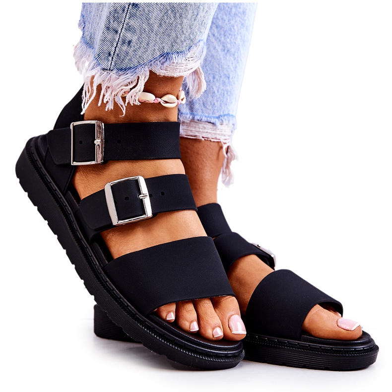 FM1 Schwarze Sandalen mit Reese-Schnalle