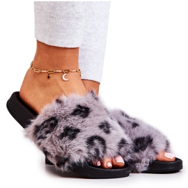 PM1 Hausschuhe mit Fell, Gummi Leopard Grey Noelle grau