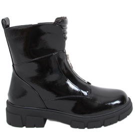 Flache, lackierte Stiefel in Haiti Black schwarz