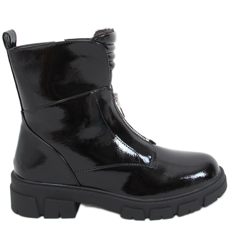 Flache, lackierte Stiefel in Haiti Black schwarz