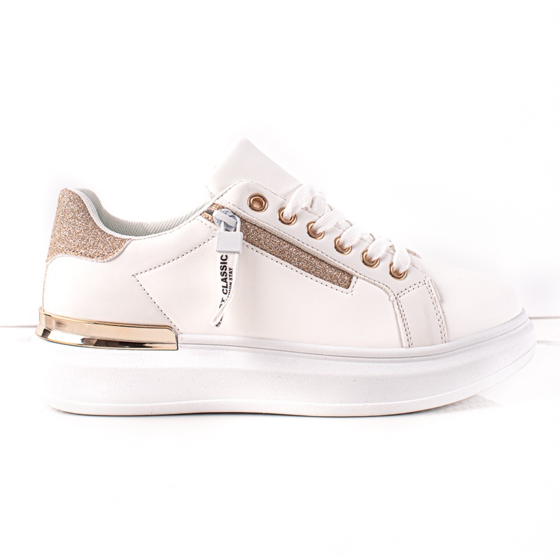 BUONAROTTI Weiße Turnschuhe mit dekorativem Reißverschluss