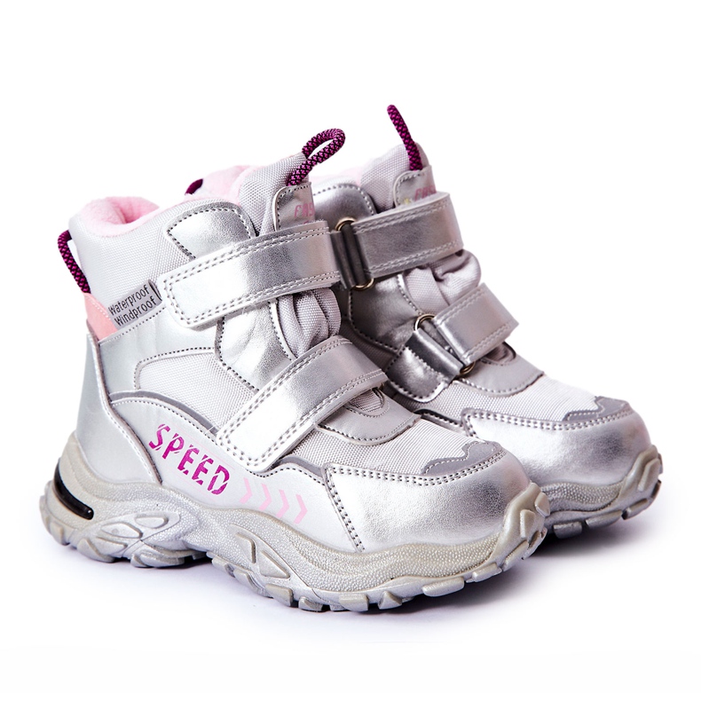 PJ2 Warme Schneestiefel mit Klettverschluss Silber Percy silber- grau