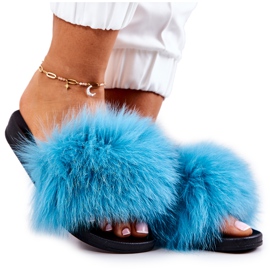 FM1 Blaue Naturis Naturpelzhausschuhe