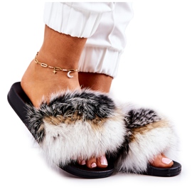 FM1 Hausschuhe mit Naturfell Weiß und Schwarz Naturis