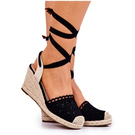 FC2 Espadrilles auf schwarzem Lettica mit durchbrochenem Keilabsatz