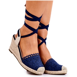 FC2 Espadrilles On A Wedge Openwork Navy Blue Lettica beige marineblau